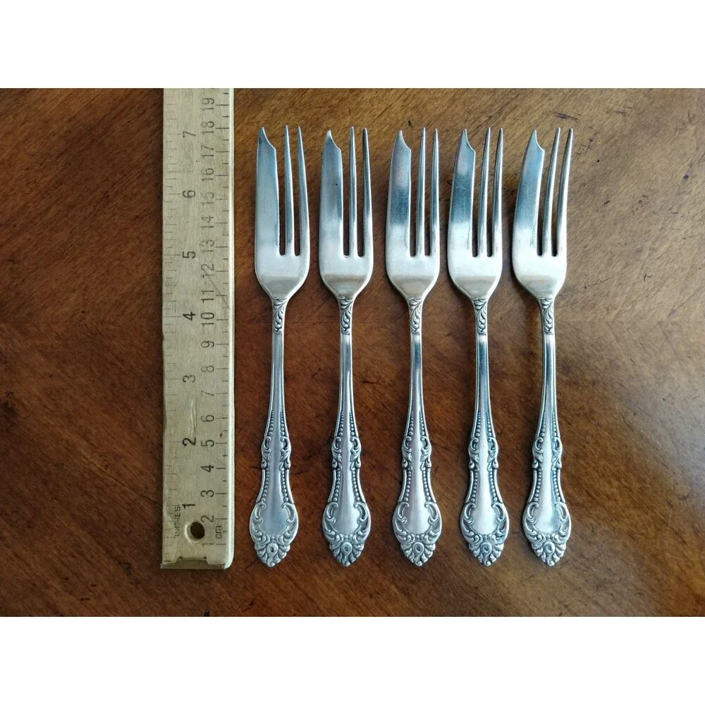 5x Antique Wm A Rogers A10 CARLTON 1898 Silverplate Cake Pastry Pie Fork 6.8